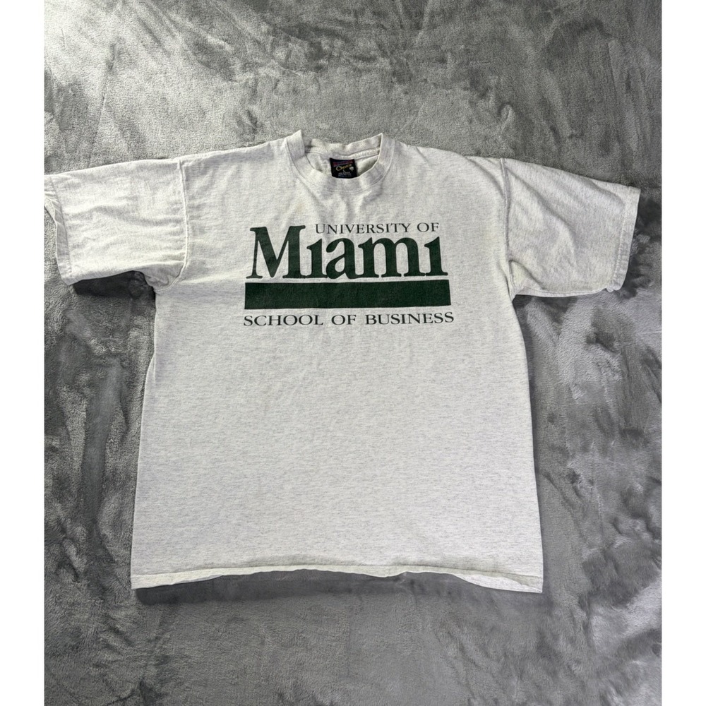 Soffe University of Miami School of Business T-Shirt Mens L Gray Promo 90's